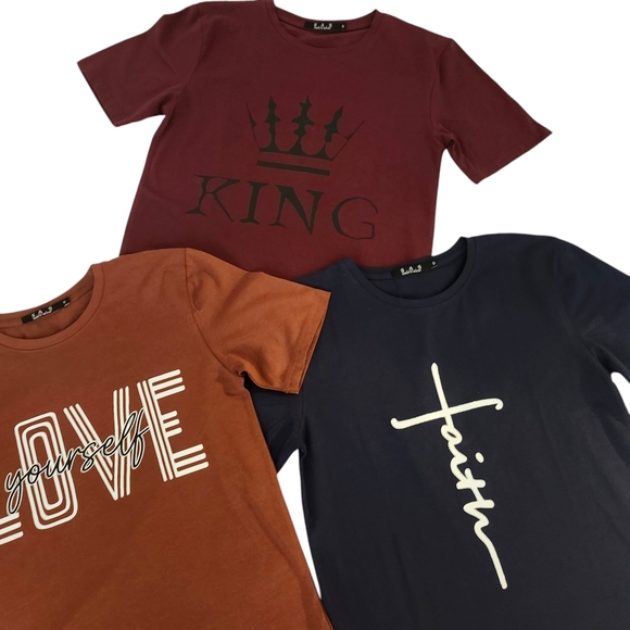 Men’s Bundle of Soft Stretch Graphic T-Shirts Fitted Style King, Love, Faith - Picture 3 of 6